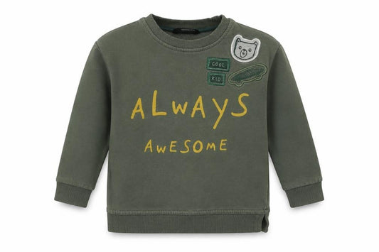 Front view of George boys’ green animal print pullover hoodie, size 2-3, years