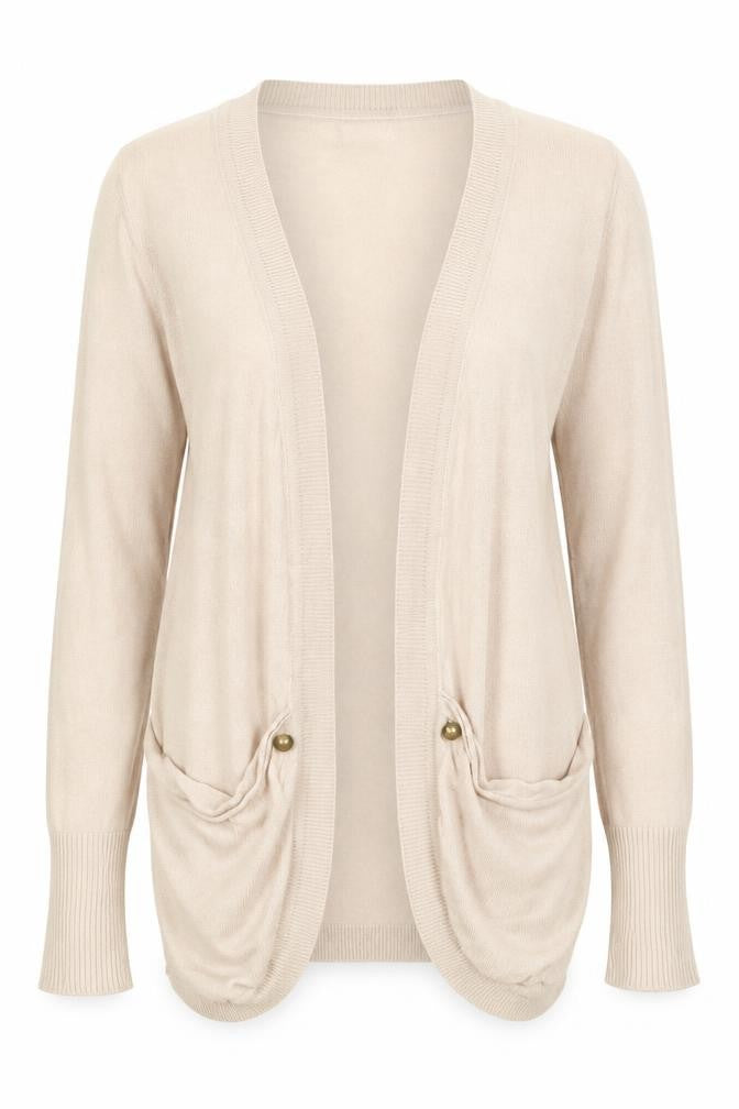 Front view of Primark women’s beige cardigan jumper, size UK 10