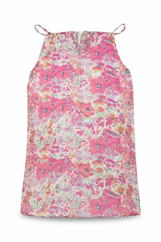 Front view of Mango women’s pink floral a-line, size M