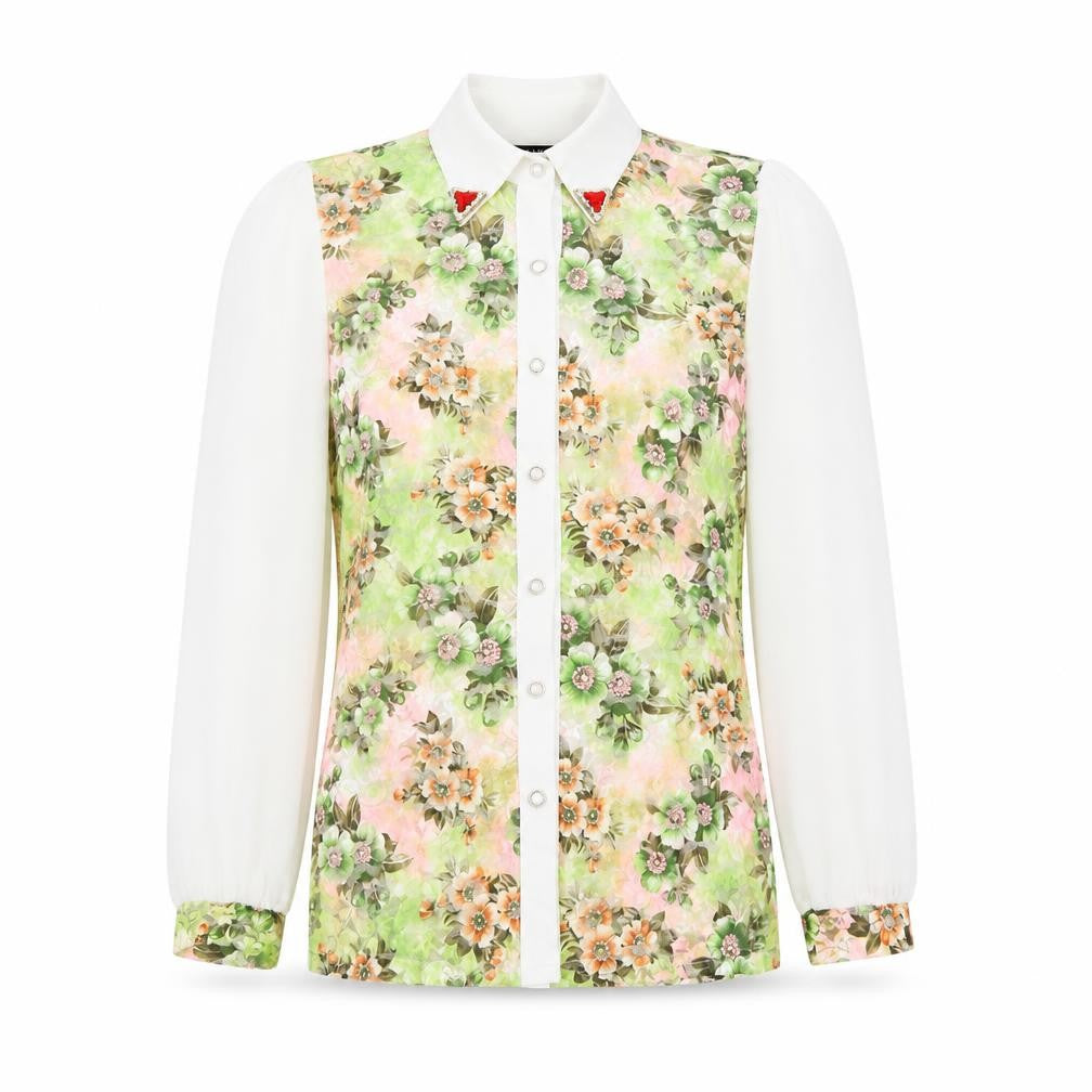 Collection London Womens Green Floral  Basic Blouse Size S  - sheer lace