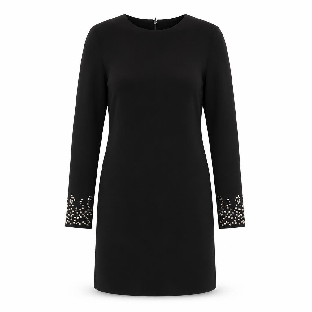 Front view of H&M women’s black shift, size UK 10, - beaded cuffs