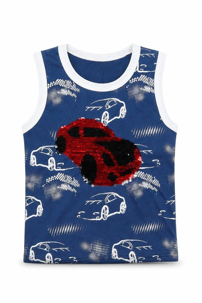ZEYREK Boys Blue   Basic Tank Size 5-6 Years  - CARS