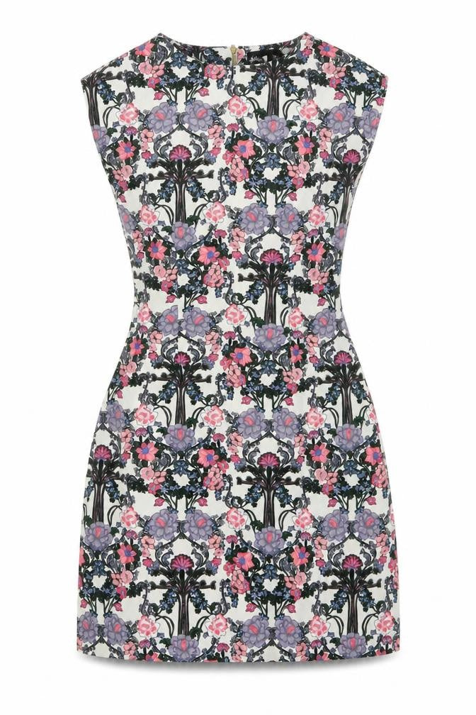 Front view of Mela London women’s ivory floral sheath, size UK 8