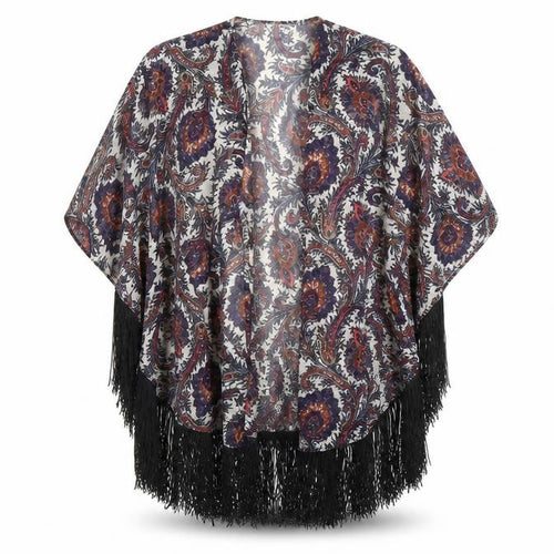 Select Womens Multicoloured Paisley  Kimono Poncho Size 12  - Tassel Hem