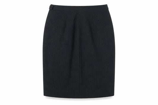 Front view of Marks & Spencer women’s black striped straight & pencil skirt, size UK 10