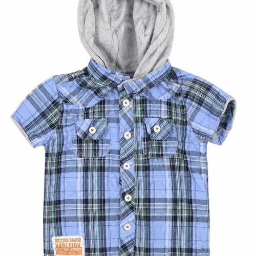 Hadleigh London Boys Blue Check  Basic Button-Up Size 18-24 Months