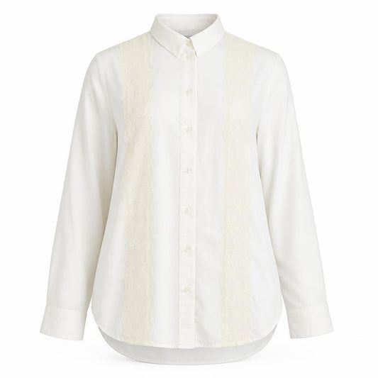 Front view of H&M women’s white basic button-up, size UK 6