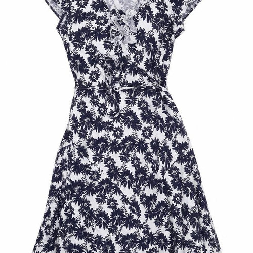 Preworn Womens Blue Floral  A-Line  Size 8