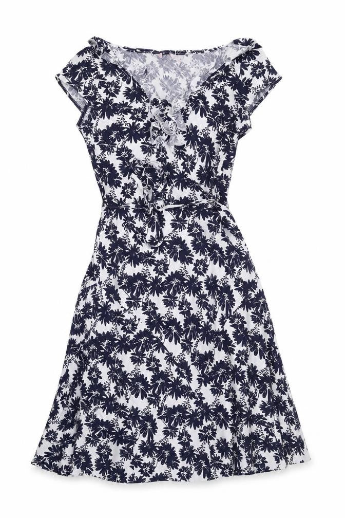 Preworn Womens Blue Floral  A-Line  Size 8