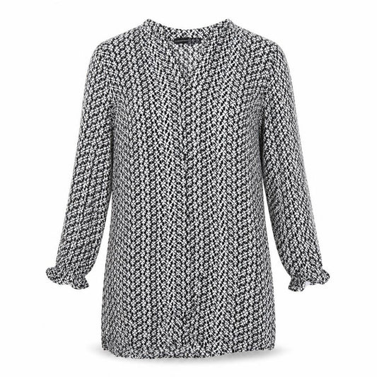 Front view of Primark women’s black geometric basic blouse, size UK 8