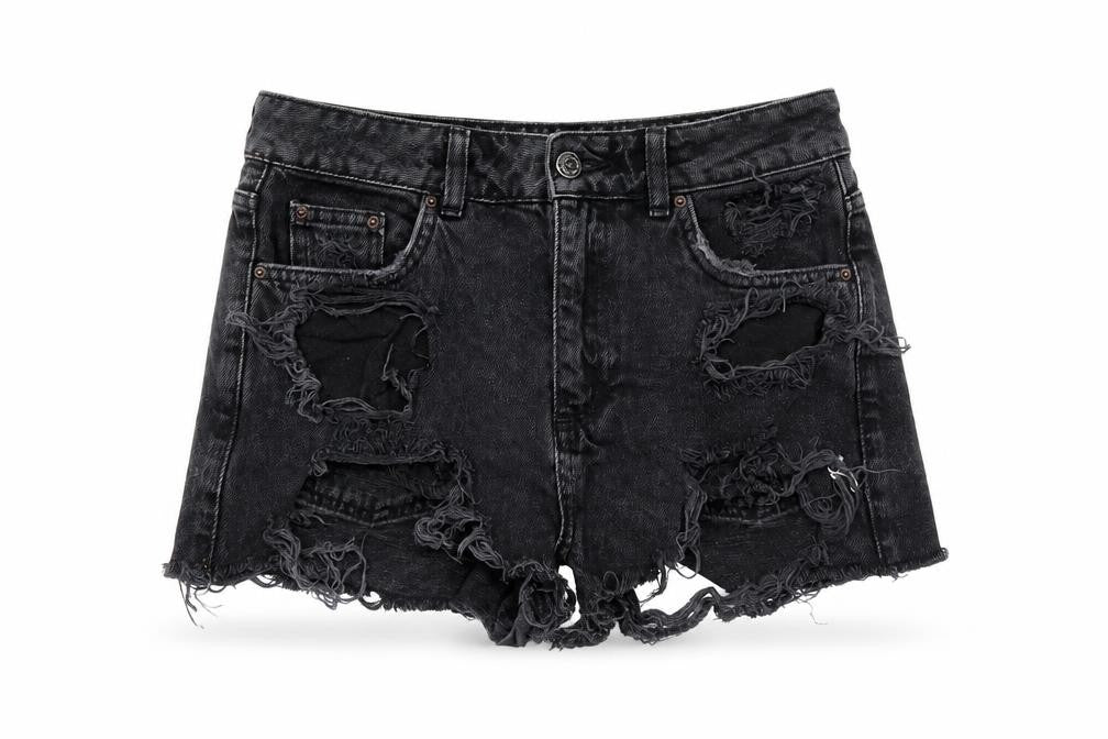 Topshop Womens Black  Denim Cut-Off Shorts Size 26