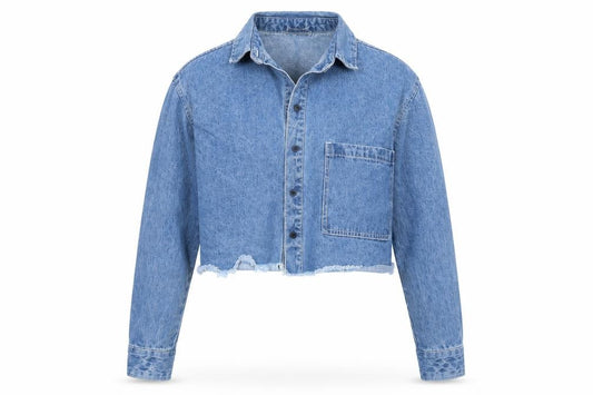 Front view of Native Youth women’s blue denim jacket, size XS