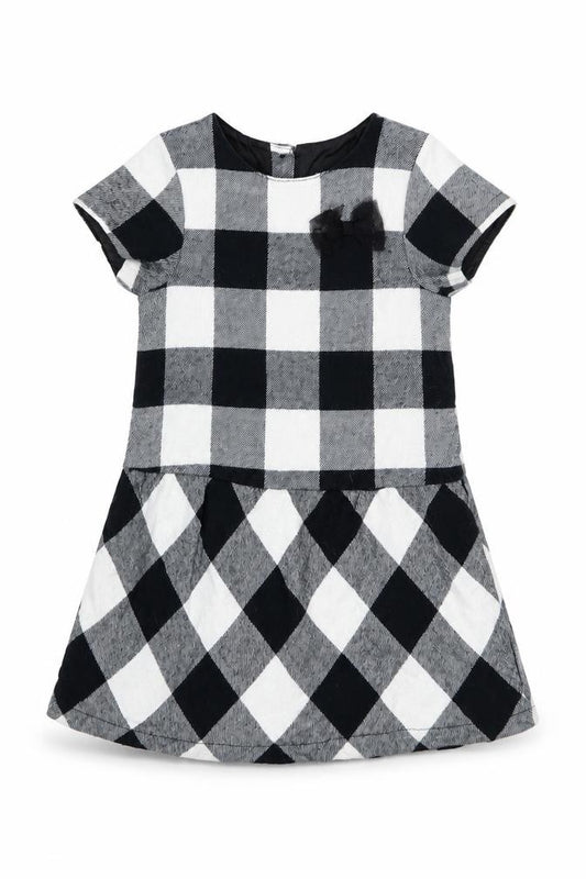Front view of Young Dimension boys’ grey check a-line, size 18-24, months