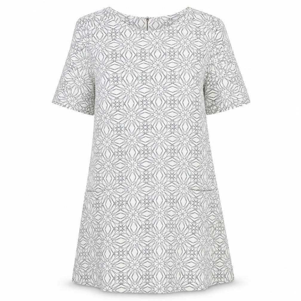 Front view of Next women’s white argyle/diamond a-line, size UK 12