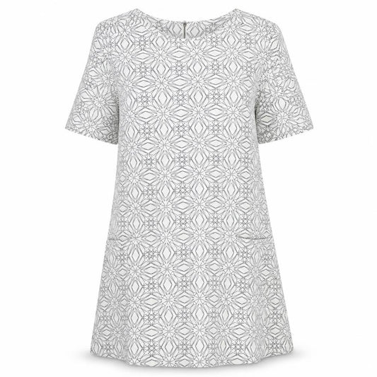 Front view of Next women’s white argyle/diamond a-line, size UK 12