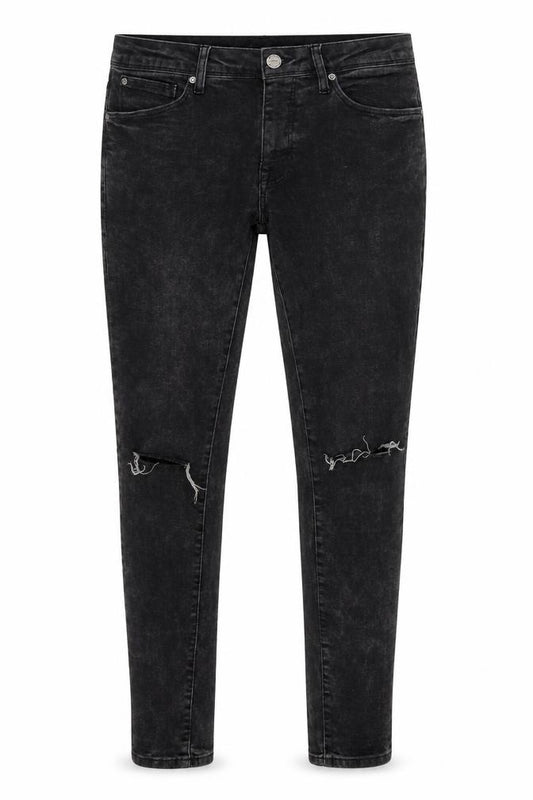 Front view of Bershka women’s black skinny jeans, size UK 30, 30-inch leg