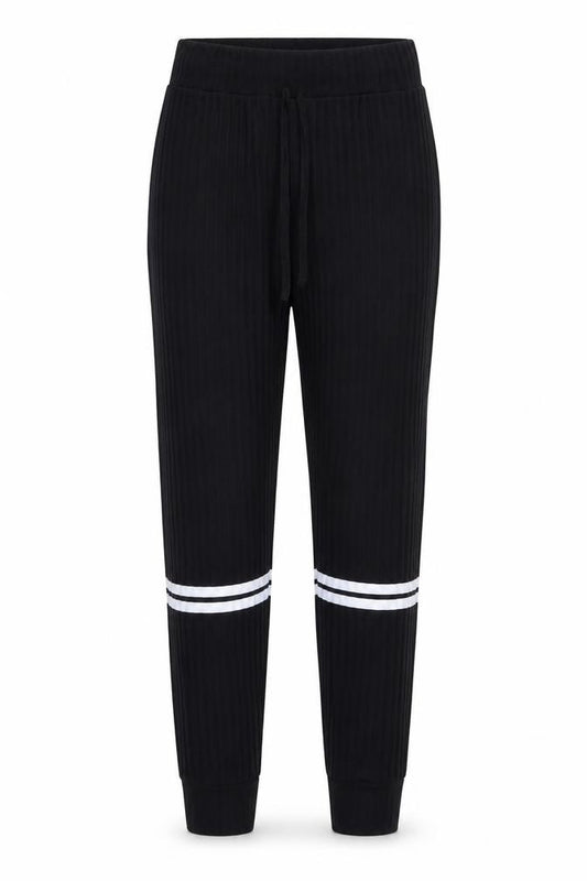 Front view of PRETTYLITTLETHING women’s black trousers, size M, 26-inch leg