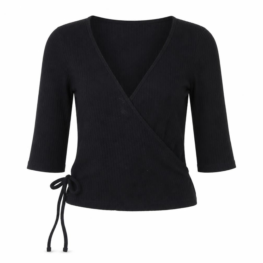 Topshop Womens Black  Jersey Wrap Blouse Size 8