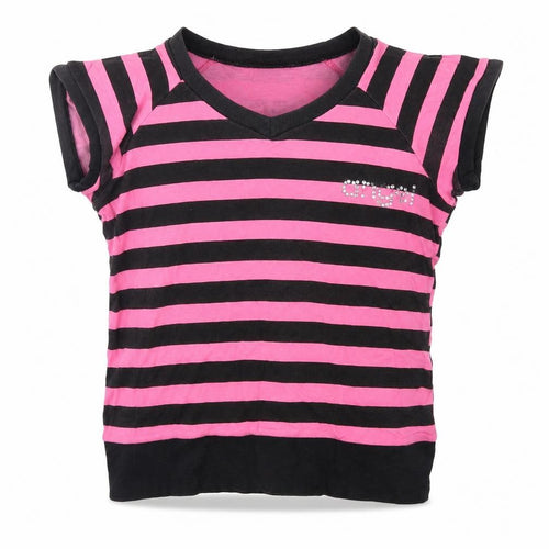 Spoof Girls Pink Striped Jersey Basic T-Shirt Size 14 Years