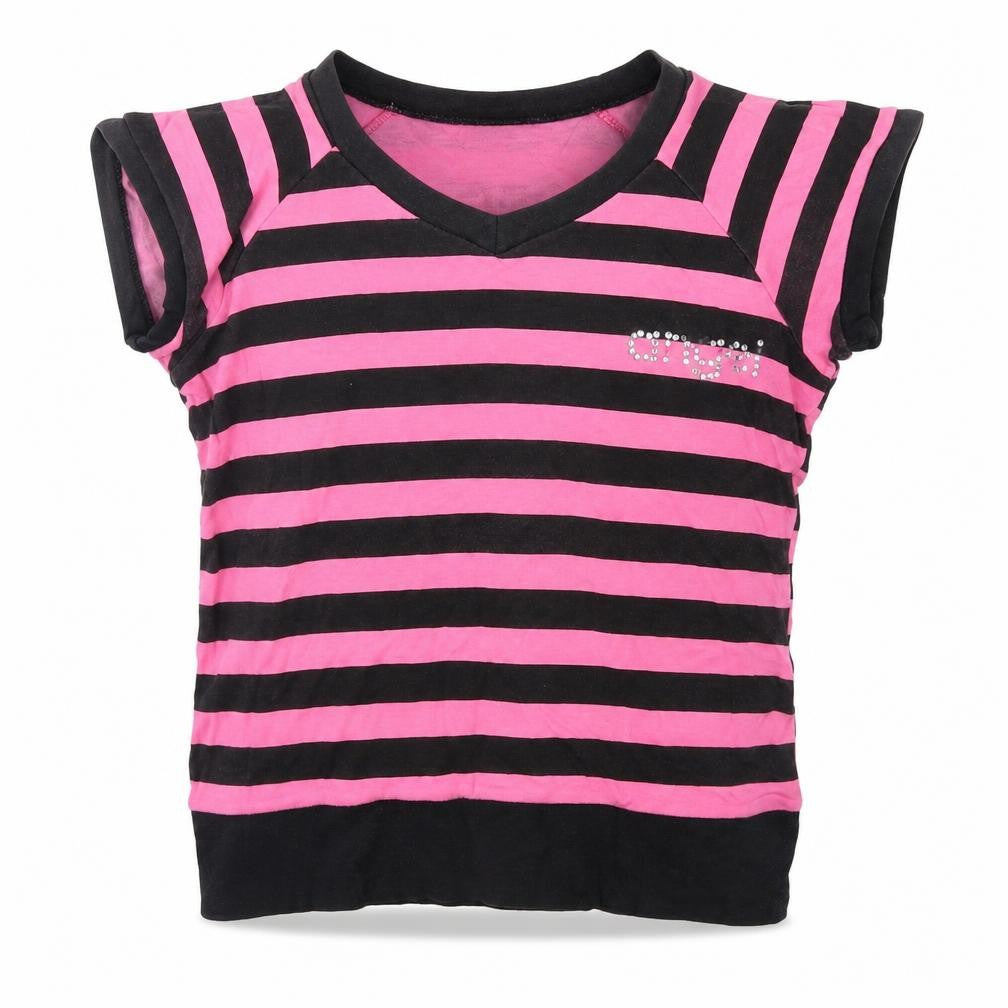 Spoof Girls Pink Striped Jersey Basic T-Shirt Size 14 Years