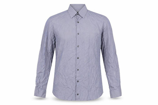 Front view of Limited Collection men’s blue striped dress shirt, size 15.5
