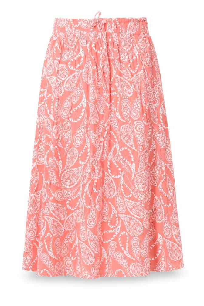 Front view of Next women’s red floral a-line skirt, size UK 32, in