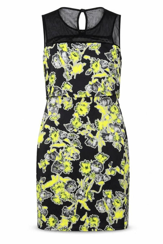 Front view of Sparrow women’s yellow floral tank dress, size UK 12