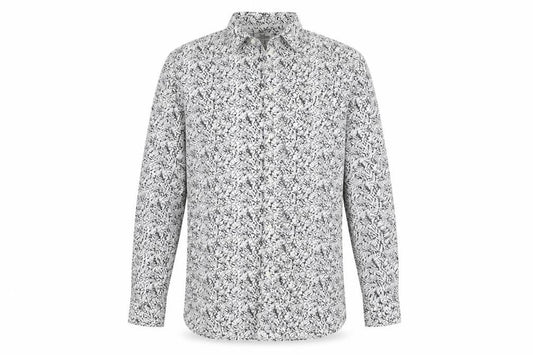 Front view of Next men’s black geometric button-up, size L