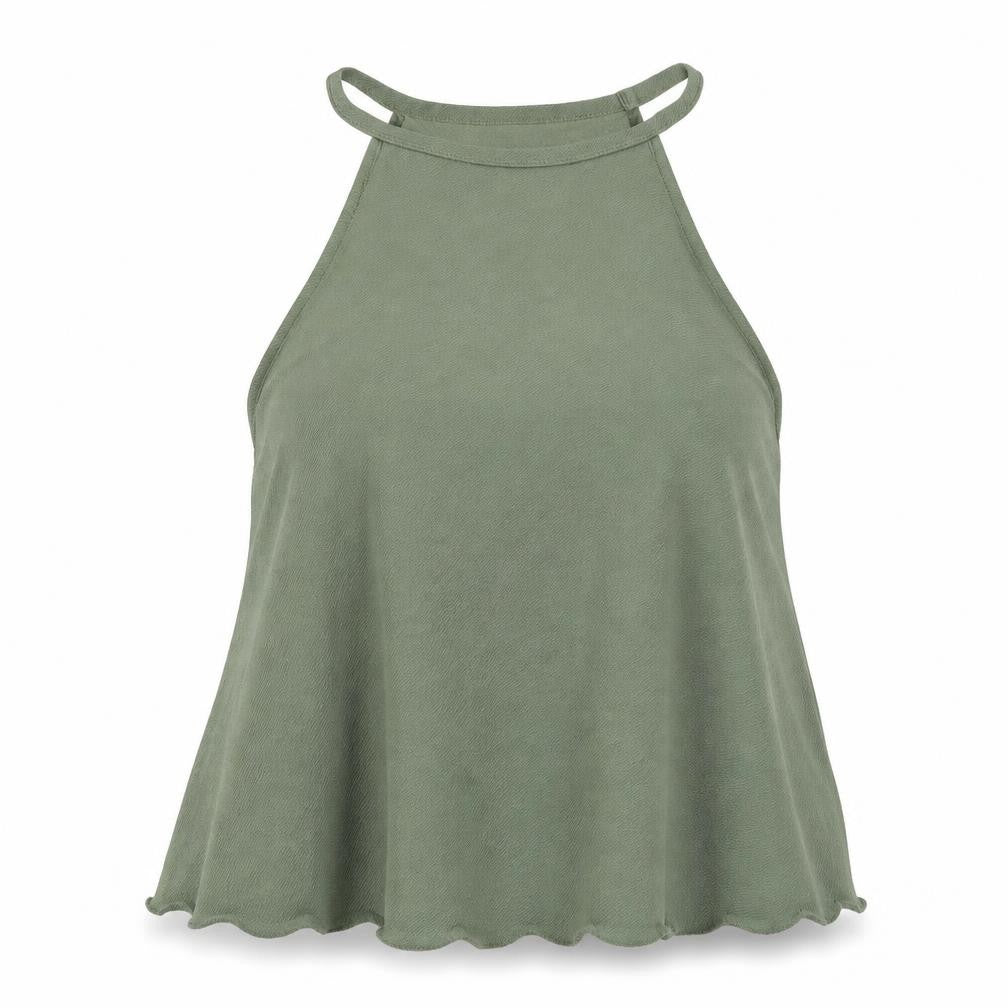 bebo Womens Green   Basic Tank Size M  - Scallop Hem