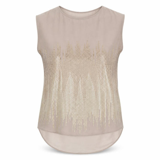 Front view of Warehouse women’s green striped basic tank, size UK 10