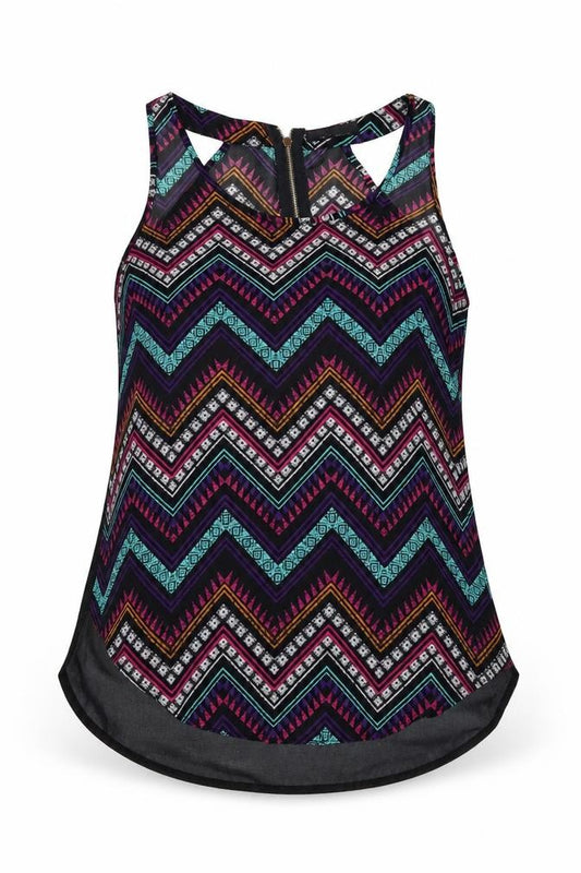 Front view of Select women’s multicoloured geometric basic tank, size UK 12
