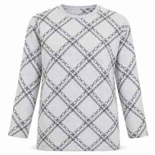 F&F Womens Grey Check Knit Pullover Jumper Size 14  - chains