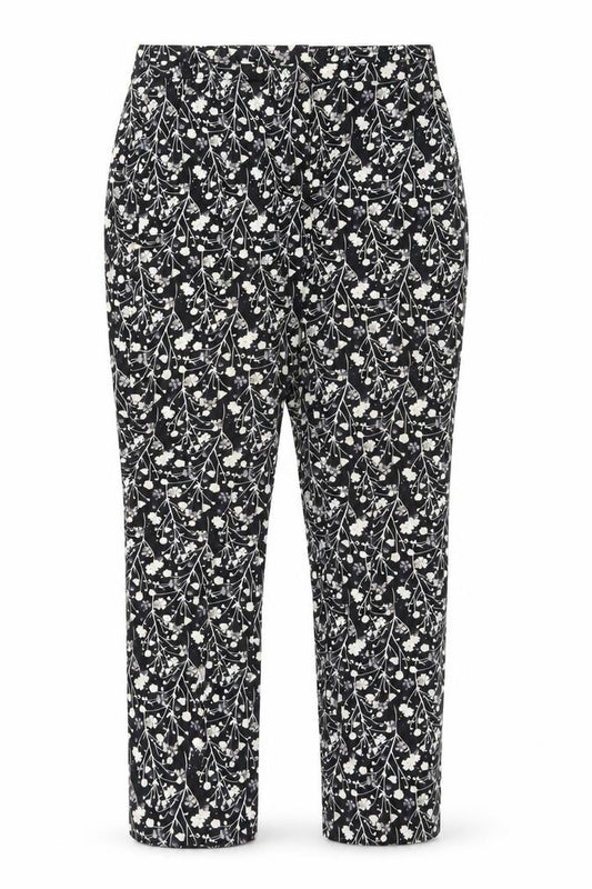 Front view of Primark women’s black floral dress pants trousers, size UK 8, 25-inch leg
