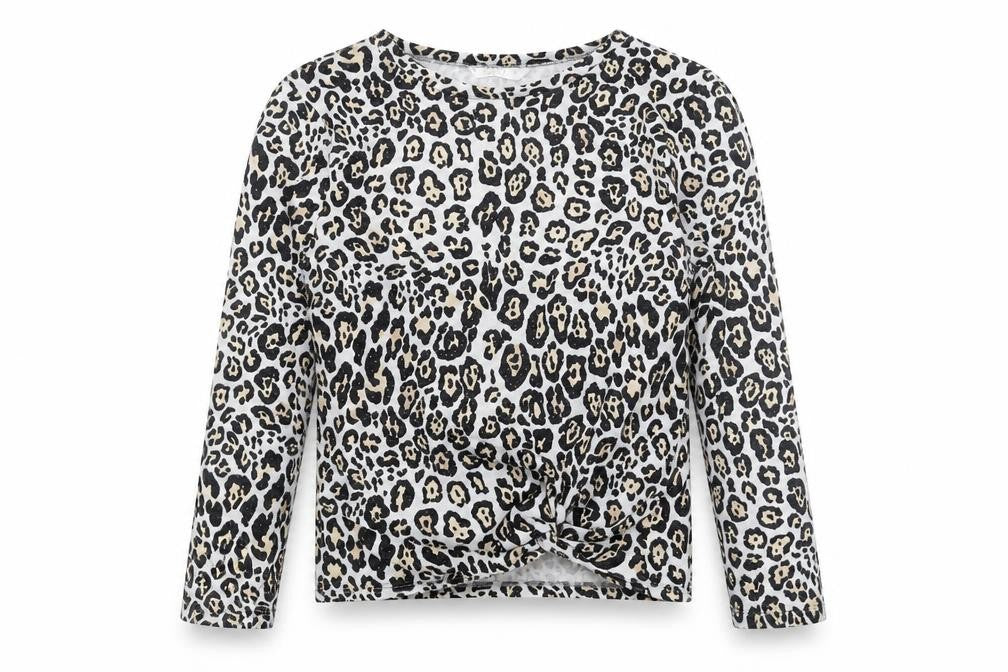 Candy Couture Girls Beige Animal Print  Basic Blouse Size 13 Years