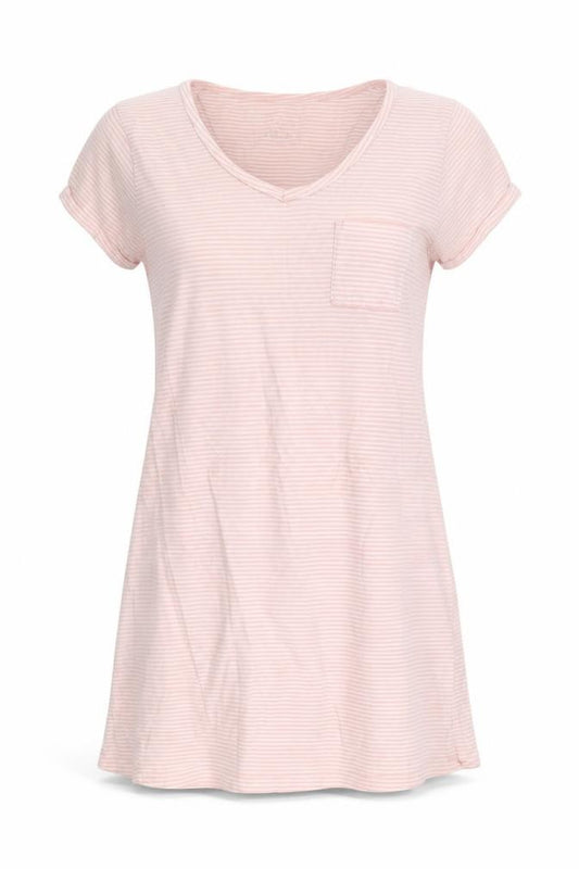 Front view of Matalan women’s pink striped capri dress, size S