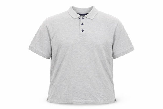 Front view of Avenue men’s grey polo, size L
