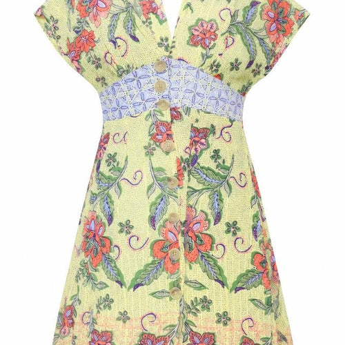 Angie Womens Yellow Floral  Fit & Flare  Size S