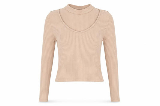Front view of Topshop women’s beige basic t-shirt, size UK 8