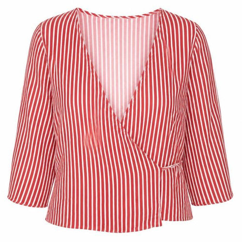 Papaya Womens Red Striped  Wrap Blouse Size 10