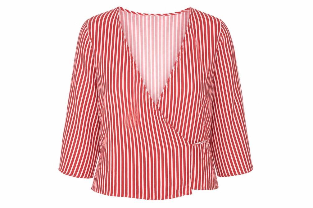 Papaya Womens Red Striped  Wrap Blouse Size 10