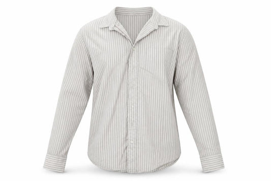 Front view of Gap men’s beige striped button-up, size XL