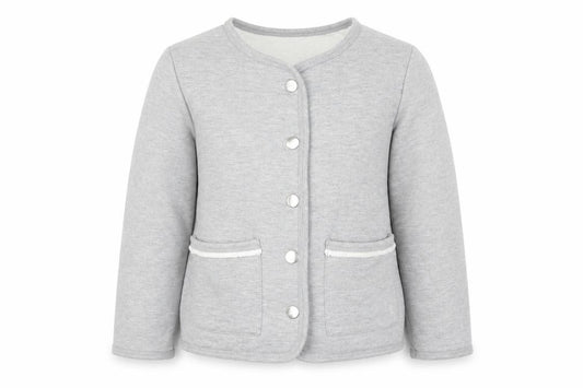 Front view of Carrement Beau girls’ grey jacket, size 6, years