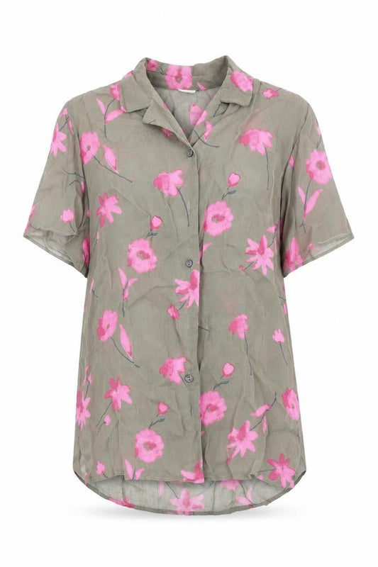Front view of Casablanca women’s green floral basic button-up, size UK 16