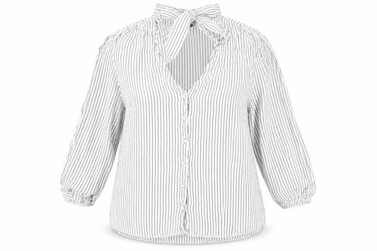 Front view of F&F women’s blue striped basic button-up, size UK 12