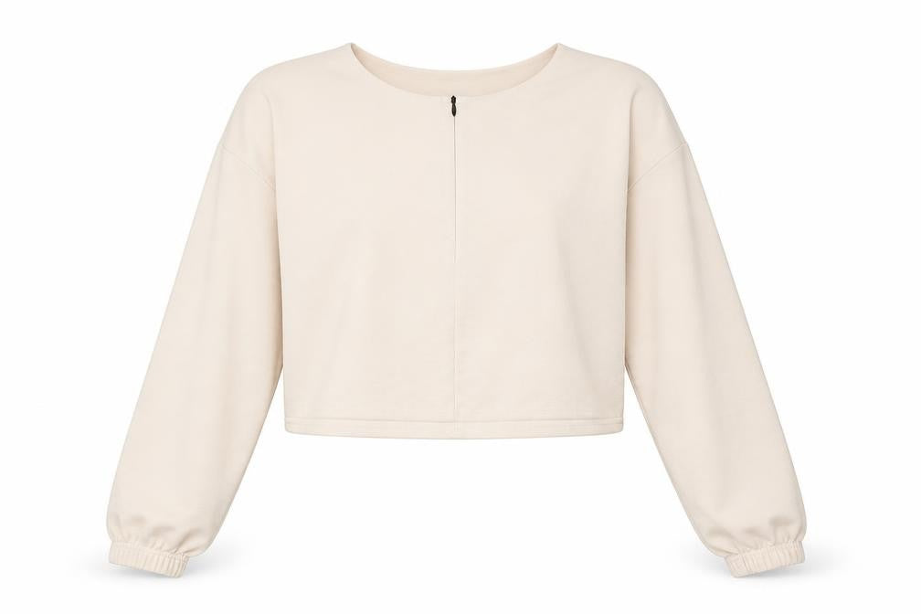 Front view of PRETTYLITTLETHING women’s beige pullover sweatshirt, size UK 16