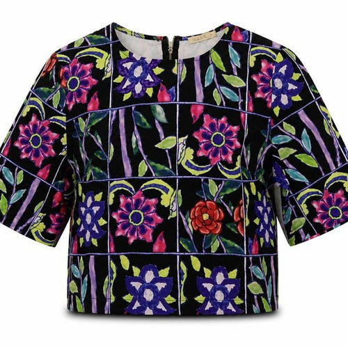 Double 11 Womens Black Floral  Basic T-Shirt Size S