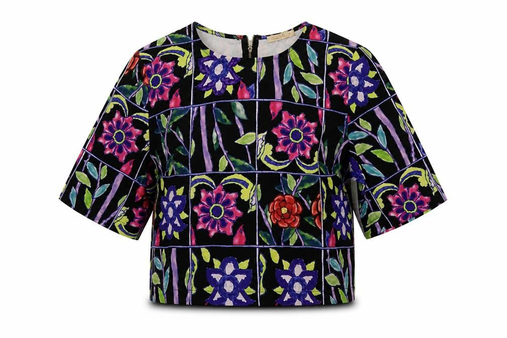 Double 11 Womens Black Floral  Basic T-Shirt Size S