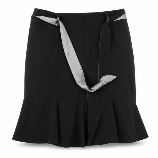 Front view of River Island women’s black pleated skirt, size UK 10