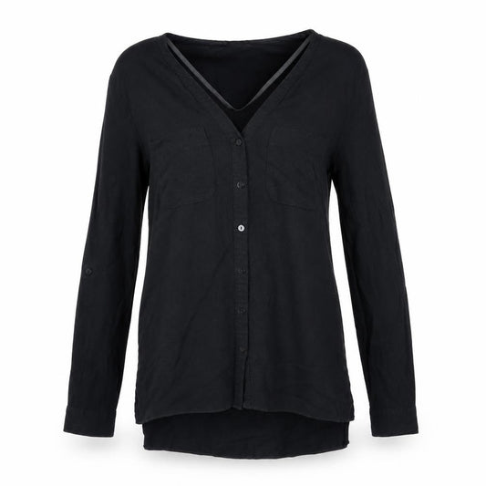 Front view of Primark women’s black basic button-up, size UK 8