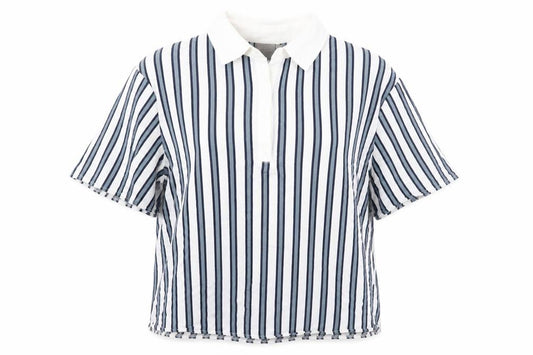 Front view of ASOS women’s ivory striped basic blouse, size UK 10
